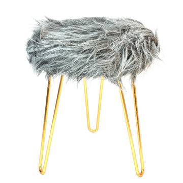 Grey Colour Faux Fur Stool